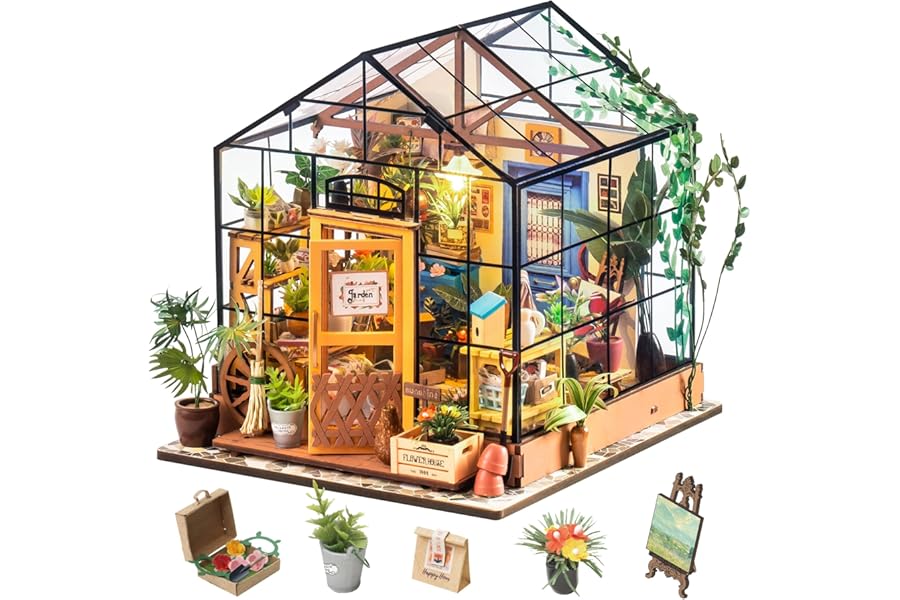 Rolife DIY Miniature House Kits for Adults Greenhouse Dolls House Craft Kits For Adults Model Kits for Adults to Build Birthday Gift for Women and Girls (Cathy's Flower House)