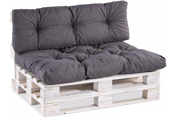 Gutekissen® Coussin de Palette Extérieur – Confort en Mousse pour Salon de Jardin, Terrasse, Balcon PPI (Coussin d'assise 120x80, gesteppt Anthracite)
