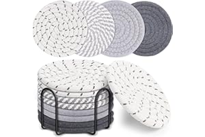 Neuytiky 8 Pezzi Sottobicchieri Rotondi per Bicchieri,Sottobicchieri Antiscivolo in Cotone Intrecciato,Sottobicchieri per Tazza con Porta,Sottobicchieri in Vetro Bevande