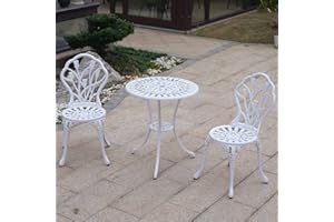 TangXiaoQi Gartenmöbel Set 3-teilig, Aluminium Casting Tavern Set, Weiß, 2 Stühle mit Ornament-Design und 1 Tisch, für Balkon und Terrasse (Tulpe-weiß)