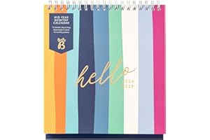 Busy B 13-miesięczny akademicki kalendarz na biurko w połowie roku od sierpnia 2024 do sierpnia 2025 r. w paski z 13 miesięcznymi kieszeniami, w skrócie i wbudowaną podstawką. Certyfikat FSC®