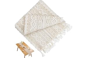 iYinJuan Bieżnik na stół w stylu boho, beżowy, 24 x 180 cm, vintage, makrama, szydełkowany, bieżnik z bawełny, z frędzlami, na imprezę, wesele, stół do jadalni