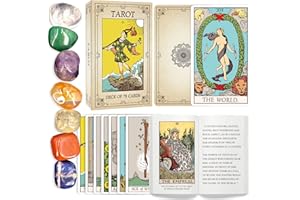 OZCHIN 78 Tarot Cards with Guide Book and 7 Chakra Stones, Tarot Deck Cards for Beginners Expert Readers, Witch Spiritual Christmas Xmas Gifts for Women(Gold)
