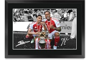 HWC Trading William Saliba & Gabriel Magalhaes Winners Gåvor Tryckt Signerad autografbild för fotbollsfans och supportrar - A