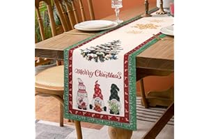 ETOLISHOP Camino de Mesa Navideño Camino de Mesa Papá Noel Decoración de Navidad Corredor Mesa Tapetes Mantel Navidad Mesa para Fiesta Navideña Fiestas Iinteriores o al Aire Libre Merry Christmas 33x183cm