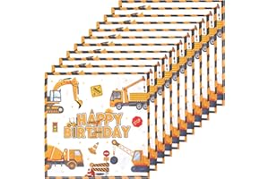 QIIMENGUER 40 Stück Servietten Bagger, Baustelle Servietten Kindergeburtstag, kann für Kindergeburtstage, Eltern-Kind-Aktivitäten im Freien Tischdekoration verwendet werden（33cm*33cm）