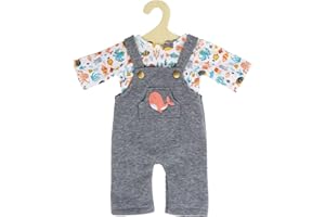 Heless 1215 - Puppenkleidung im Design Wal Bobby, 2 teiliges Set mit grauer Latzhose und bunt bedrucktem T-Shirt für Puppen und Kuscheltiere der Größe 28 - 35 cm