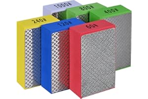 EGOFIX 6pcs Diamond Hand Polishing Pads Foam Backing Sanding Blocks for Ceramic Tile Glass Wood Marble Grinding,60#,120#,240#,400#,800#,1000#