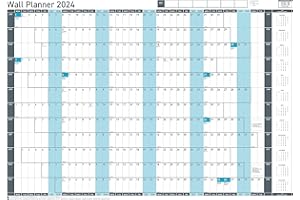 Sasco 2024 Value Yearly Wall Planner Set, Paper Whiteboard Style Dry Erase Calendar, Large Wall Planner, Poster Style Wall Chart & Office Notice Board, Blue, 915 x 610mm