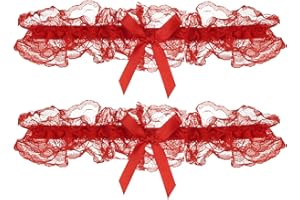 Umiin Red Garters, Lace Garters for Thigh High, Hen Nights Party Decorations Wedding Leg Garter Bridal Accessories