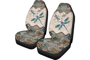 Xoenoiee Dragonfly Boho Flowers Print Car Seat Cover Universal Fit 2 PCS Car Front Seat Cover Car Seat Protector for Truck SUV VAN