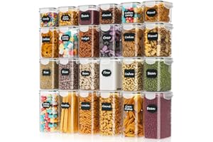 Storivo Food storage Vorratsdosen 24er Set – luftdichte Aufbewahrungsbox mit Deckel, Küchen Organizer für Mehl, Zucker, Müsli & mehr, inkl. Etiketten & Marker, für Küche & Kühlschrank, 33,6 L