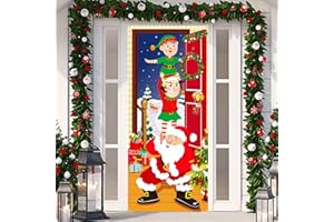 DPKOW Baner Świętego Mikołaja elfy na Boże Narodzenie, baner z tkaniny na Boże Narodzenie dekoracja ścienna na zewnątrz, Boże Narodzenie dekoracja na drzwi, duży plakat w tle fotografii, 183 * 30 cm