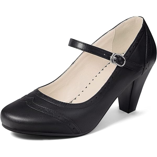Chaussures Femme Mary Jane Rétro - Talons 6,5 Cm - Style Années 1950 - Sangle Réglable - Cuir Synthétique - Pour Mariage, Fête, Soirée