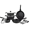 Prestige Essentials Nonstick Pots and Pans Set | Induction Cookware Set 11 Pieces | Non Stick Set Combo | Granite Cooking Set | Fry Pan Non Stick Combo Set - Black