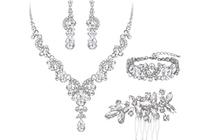 EVER FAITH Kristall Schmuckset Hochzeits Braut Art Deco Floral Teardrop Halskette Ohrringe und Armband Set
