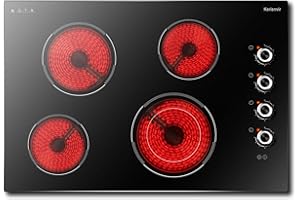 KARIENVIR Electric Hob 4 Burner, 77CM Electric Ceramic Hob 6700W, Built in Hob with Knob, Dual Ring Zone, 220-240V Hard Wire