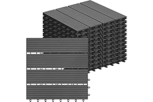 Laneetal WPC Fliesen 11er Set für 1 m², Terrassenfliesen Klicksystem, Balkonfliesen 30x30 cm, Klickfliesen Terrasse Balkon, Bodenfliesen Bodenbelag für außen, Grau