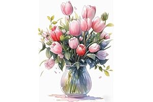 askkqtx Malen Nach Zahlen Erwachsene Tulpen,Blumen DIY Paint by Numbers Adult Handgemalt Ölgemälde Kit für Anfänger Kinder und Erwachsene Ohne Rahmen Als Geschenk Home Wand Dekor 30X40CM