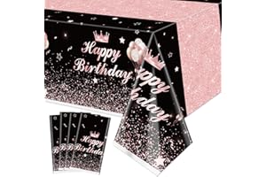 XJLANTTE Tovaglie per feste nere e oro rosa da 4 pezzi - Decorazioni di compleanno Tovaglie rettangolari Decorazioni per la tavola di compleanno per donne Ragazze Principessa, 51 x 86,6 pollici