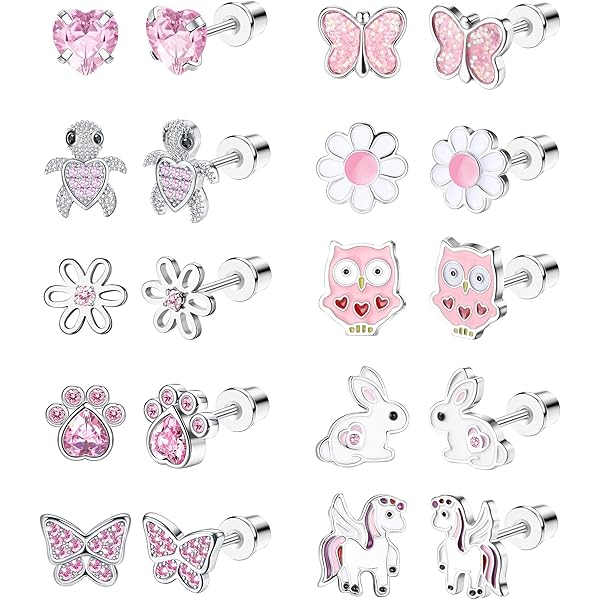 45 Paia Orecchini Per Bambina - Acciaio Inossidabile Ipoallergenico, Animali, Fiori, Cuori - Foto 3