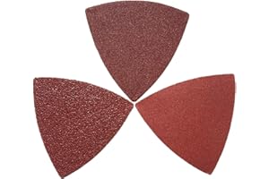 XXGO 60 Pcs Assorted 60/120/240 Grits 3-1/8 Inch Triangular Hook & Loop Oscillating Tool Sandpaper for Sanding Wood Contains 20 of Each Fit 3-1/8 Inch Oscillating Multi Tool Sanding Pads XG8030U