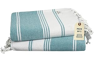 LANE LINEN Turkish Beach Towels, 2 Pack Extra Large Beach Towel, Pre-Washed for Soft Feel, Cotton Rich Oversized Sand Free Quick-Dry Pool Towel, Beach Towels For Adults, 39"x71" - Baltic