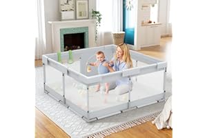 Fodoss Baby Playpen, Playpen for Babies and Toddlers, 47x47inch Small Play Pen,Toddler Apartment,Play Yard Baby,Baby Activity Fence, 120x120cm Twins Playard, Light Grey