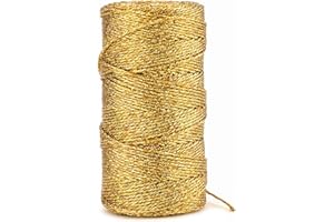 KINGLAKE KINGLAK Christmas Twine, 100m 1.5mm Gold String for Baubles, Sparkly Gold Twine Thread, Metallic Cord Glitter Xmas String for Crafts, Hanging Christmas Tree Decorations