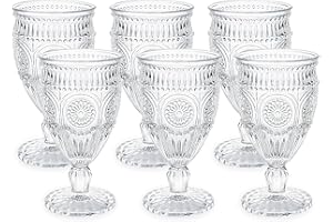 Kingrol Paquete de 6 copas de vino de 10 onzas, vasos de agua vintage de 300 ml, vasos románticos de bebida mixta para fiestas, uso diario