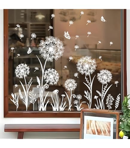 WandSticker4U - Raamstickers, bloemenweide, blauw (95 x 59 cm), raamafbeeldingen, lente, zelfklevend, bloemen en planten, raamdecoratie, bloemen, lentedecoratie, raam, herbruikbaar, groot