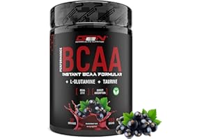 GEN GERMAN ELITE NUTRITION BCAA Performance - 450 g de poudre - BCAA instantanés + L-Glutamine + Taurine - Délicieux & super soluble - Acides aminés végétaliens - Ratio 2:1:1 - (Cassis)