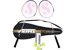 Silver's Aluminium Fire Badminton Kit (2 Racquets with Full Cover, 1 Box Shuttlecock Pack of 3) Black, Aluminium, FIRE Combo 2 with Nylon Shuttle, Black/White
