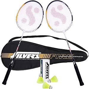 Silver's Aluminium Fire Badminton Kit (2 Racquets with Full Cover, 1 Box Shuttlecock Pack of 3) Black, Aluminium, FIRE Combo 2 with Nylon Shuttle, Black/White