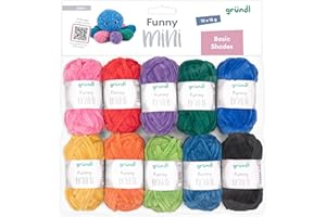 Gründl Funny Mini Shades yarn — soft chenille wool for crocheting small figures — 100% polyester — 10 mini balls 15 g/18 m — needle size 5—6 — colored
