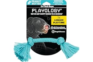 Playology Dri Tech Rope Dog Chew Toy for Medium Dog Breeds (15-35lbs) - Engaging, All-Natural Peanut Butter Scented Dog Toys for Tough Chewers - Easy to Clean - Interactive and Non-Toxic