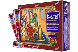 Hochwertige, natürliche Mehndi-Henna-Kegel von Kaveri, nicht-permanente Tattoos, Rot-Braun, 6 Stück, 100% natürlich, PPD-frei, keine schädlichen Chemikalien