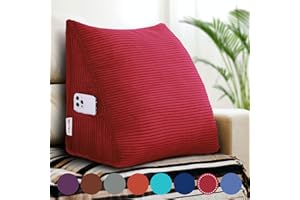 VERCART Rückenkissen Keilkissen Rückenlehne Kissen für Bett Sofa Kopfteil Gepolstert Bettkissen Wandkissen Sofakissen Groß Rueckenkissen Couchkissen Dekokissen KordsamtRot 45cm