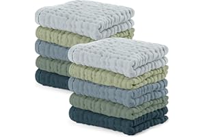 Comfy Cubs Paquete de 10 paños de muselina para bebé, suaves paños de algodón de 6 capas para pieles sensibles, 25 x 25 cm, grandes, suaves y absorbentes, esenciales para recién nacidos y niños