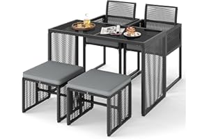 GIANTEX Zestaw mebli ogrodowych z rattanu, meble balkonowe, mały balkon, zestaw 2 krzeseł z taboretem, meble tarasowe, zestaw mebli do siedzenia na zewnątrz, zestaw balkonowy dla 4 osób, mały mebel na