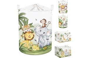 Clastyle Tropical Animal Baby Laundry Hamper Collapsible Clothes Kids Storage Basket Waterproof Boys Girls Toy Box for Nursery Room, Lion Elephant, 40 * 50 cm