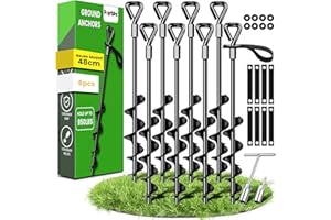 POPRKDRE Piquets d'ancrage au sol 48 cm, lot de 8 piquets d'ancrage Premium Secure version améliorée à visser pour la fixation de tentes, trampolines, chiens, abris de jardin, etc., résistent au vent fort
