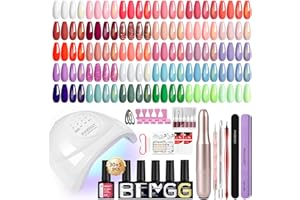 Phoenixy Kit Uñas Semipermanentes con Torno para Uñas 48 W U V/LED Lampara 30 Colores kit esmalte semipermanente con 5 Pcs Base Top Coat Kit Completo de Uñas Semipermanentes para Principiantes