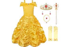JerrisApparel dziewczęcy kostium księżniczki, sukienka Drop Shoulder Cosplay, Żółty z akcesoriami, 8-9 Lat