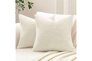Sungeek 2er Set Cord Kissenbezüge, Windmühle Streifen Muster Kordsamt Kissenbezug Dekokissen Sofakissen Patchwork Design Deko Zierkissenbezüge Kissenhülle für Wohnzimmer (40x40cm, Cremeweiß)