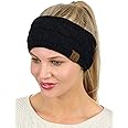 C.C Soft Stretch Winter Warm Cable Knit Fuzzy Lined Ear Warmer Headband, Black