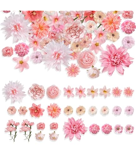 50 Stuks Kunstbloemen, Roze en Oranje Bloemkoppen Kunstbloemen om te Knutselen, Kunstbloemkoppen Zijden Bloemen Kleine Bloemkoppen voor Doe-Het-Zelf Woondecoratie Bruiloft Scrapbooking