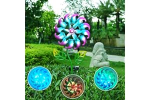 ARVALOLET Windmills Solar Rotating Windmill Wind Spinner for Garden Solar Lights Outdoor Garden Ornaments Metal Wind Solar Wind Spinner Colourful Lighting Ornaments Home Decor for Courtyard Garden