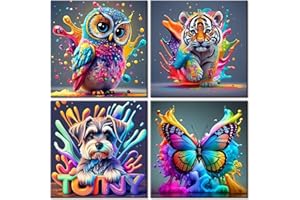 ShengDexin Diamond Painting Kinder Tiere 4 Stück, Diamant Painting Bilder Kinder Kreative Geschenke für Mädchen und Jungen 6 7 8 9 10 12 Jahre 15x15 Cm