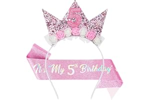 AOOTE 5 Jahr Geburtstagskrone, Krone Geburtstag 5 Jahre Mädchen mit Geburtstagsgürtel, HaarbäNder Geburtstag Mädchen Haarreif für Mädchens Frauen Birthday Weihnachten Party